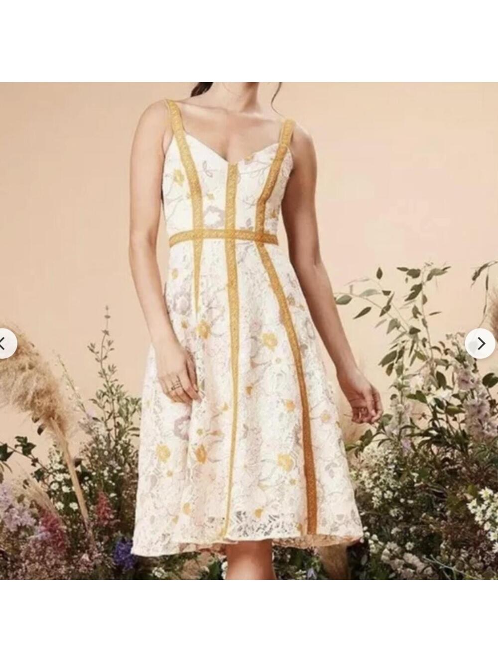 Dress The Population Cream & Yellow Floral Lace Midi Fairy Dress XS